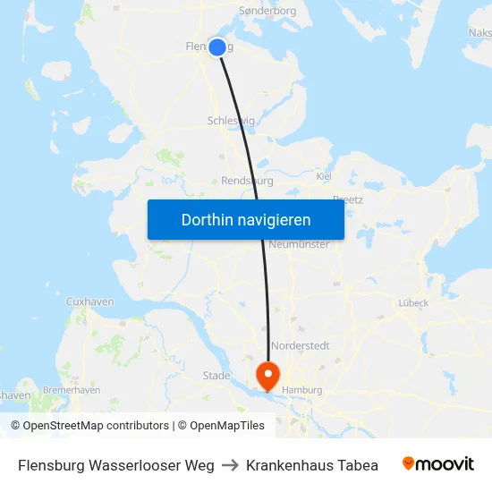 Flensburg Wasserlooser Weg to Krankenhaus Tabea map