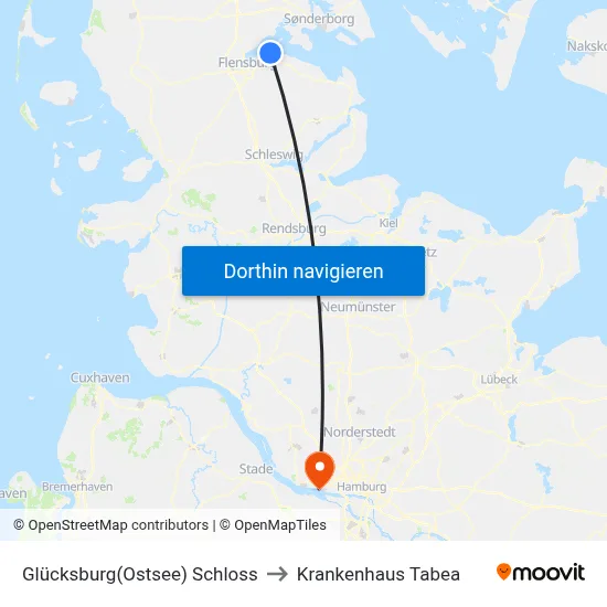 Glücksburg(Ostsee) Schloss to Krankenhaus Tabea map