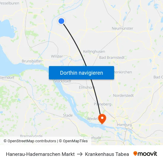 Hanerau-Hademarschen Markt to Krankenhaus Tabea map