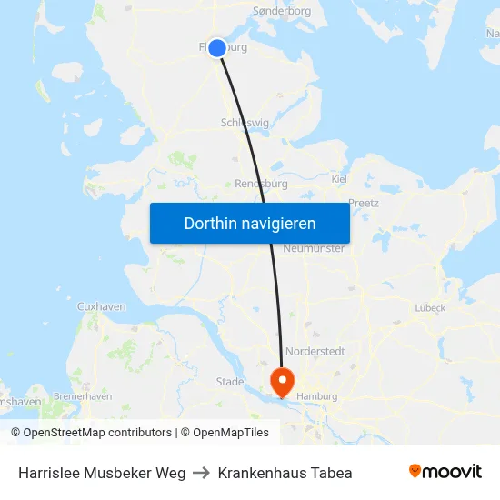 Harrislee Musbeker Weg to Krankenhaus Tabea map