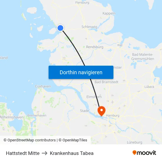 Hattstedt Mitte to Krankenhaus Tabea map