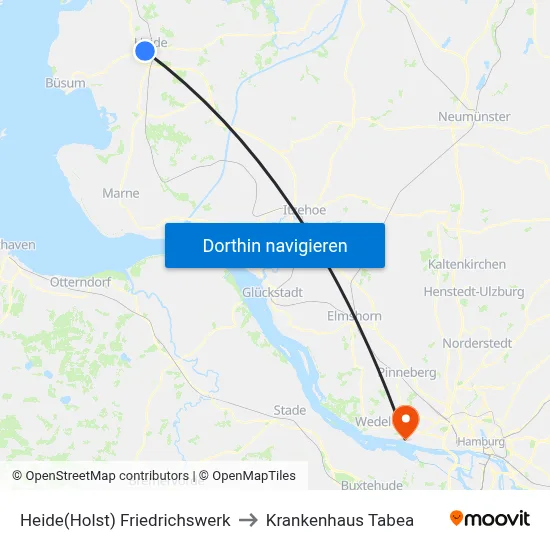 Heide(Holst) Friedrichswerk to Krankenhaus Tabea map