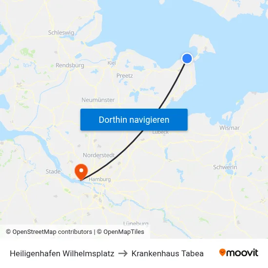 Heiligenhafen Wilhelmsplatz to Krankenhaus Tabea map