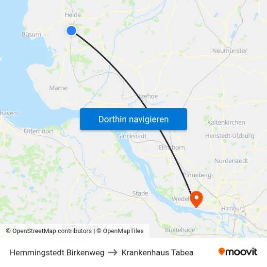 Hemmingstedt Birkenweg to Krankenhaus Tabea map