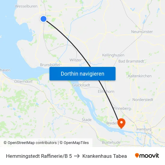 Hemmingstedt Raffinerie/B 5 to Krankenhaus Tabea map