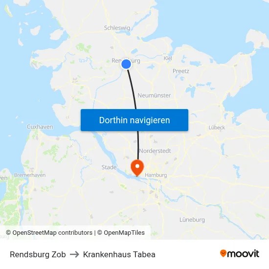 Rendsburg Zob to Krankenhaus Tabea map