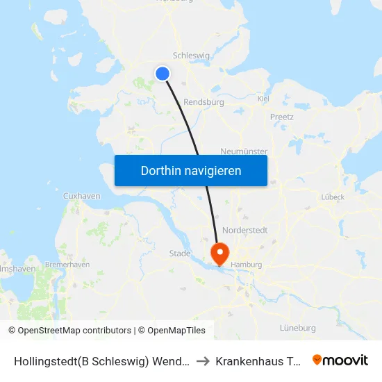 Hollingstedt(B Schleswig) Wendeplatz to Krankenhaus Tabea map