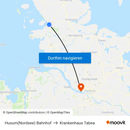 Husum(Nordsee) Bahnhof to Krankenhaus Tabea map