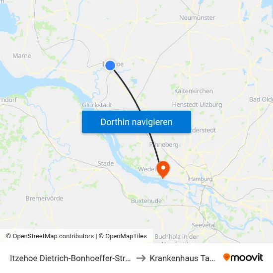 Itzehoe Dietrich-Bonhoeffer-Straße to Krankenhaus Tabea map