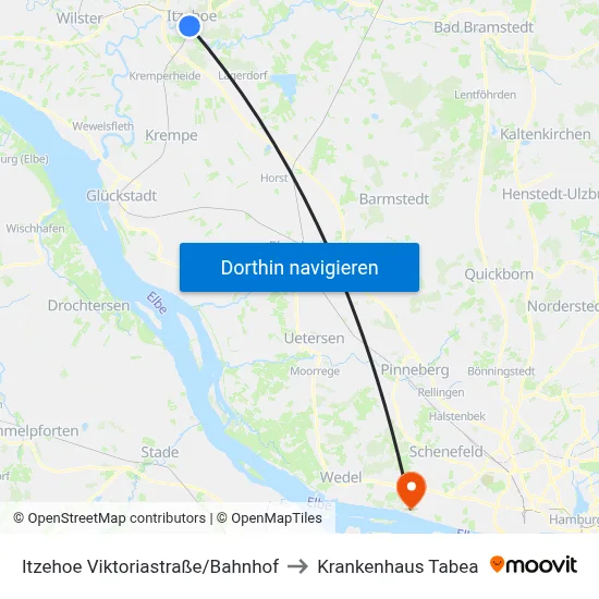 Itzehoe Viktoriastraße/Bahnhof to Krankenhaus Tabea map