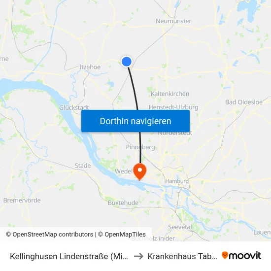 Kellinghusen Lindenstraße (Mitte) to Krankenhaus Tabea map