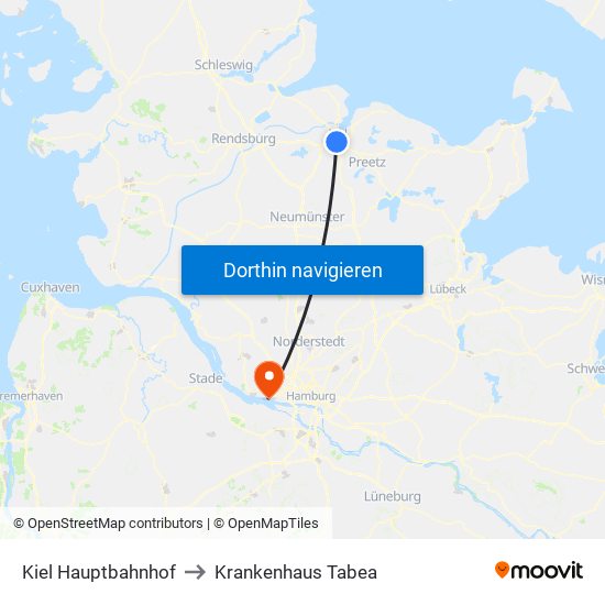 Kiel Hauptbahnhof to Krankenhaus Tabea map