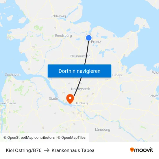 Kiel Ostring/B76 to Krankenhaus Tabea map