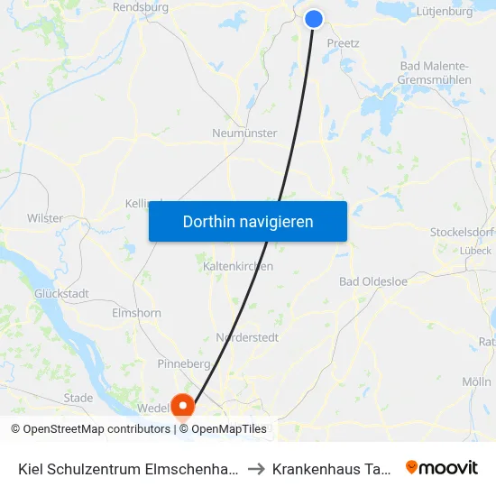 Kiel Schulzentrum Elmschenhagen to Krankenhaus Tabea map