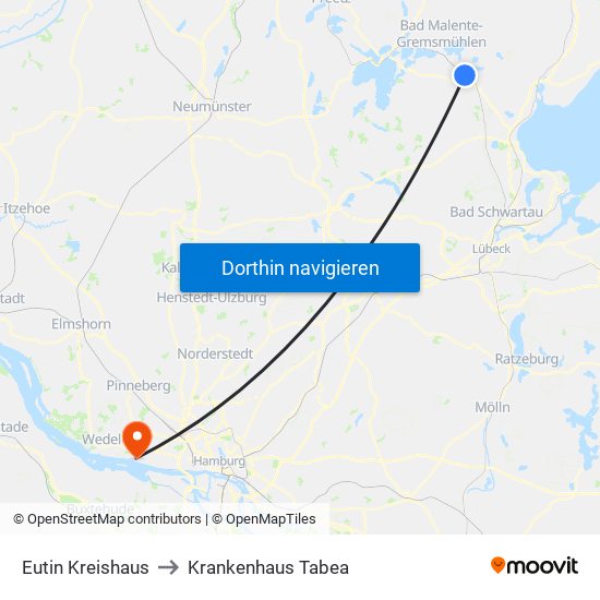 Eutin Kreishaus to Krankenhaus Tabea map