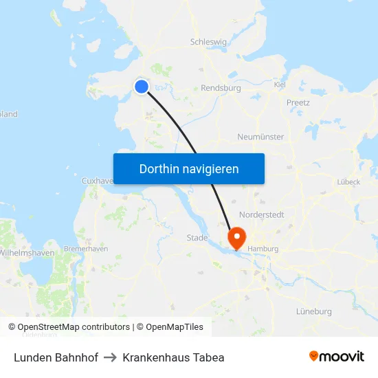 Lunden Bahnhof to Krankenhaus Tabea map