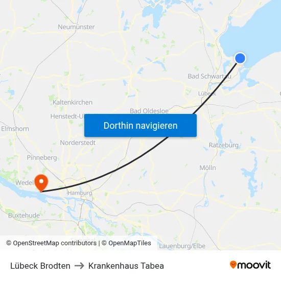 Lübeck Brodten to Krankenhaus Tabea map