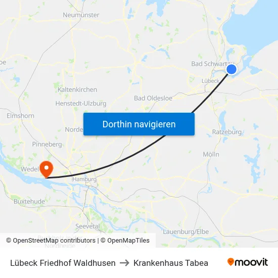 Lübeck Friedhof Waldhusen to Krankenhaus Tabea map