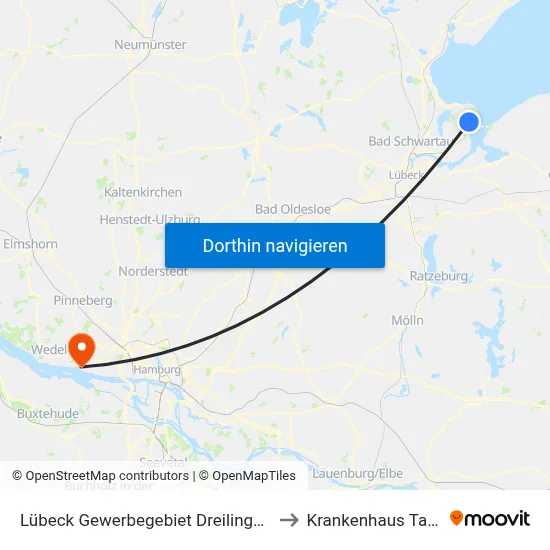 Lübeck Gewerbegebiet Dreilingsberg to Krankenhaus Tabea map