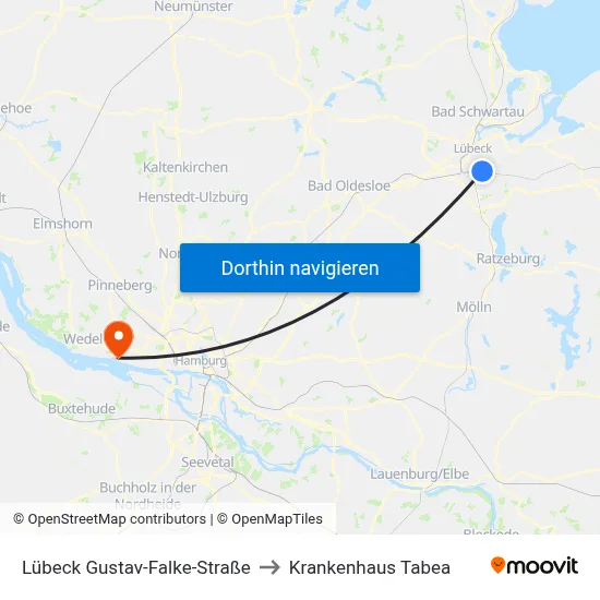 Lübeck Gustav-Falke-Straße to Krankenhaus Tabea map