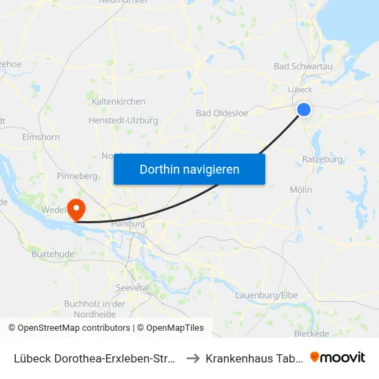 Lübeck Dorothea-Erxleben-Straße to Krankenhaus Tabea map
