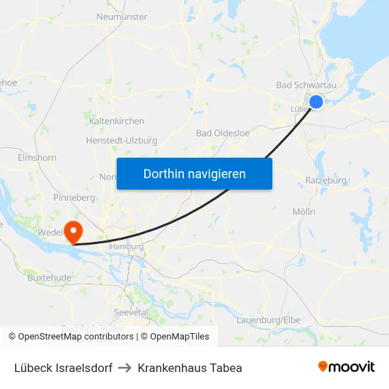 Lübeck Israelsdorf to Krankenhaus Tabea map
