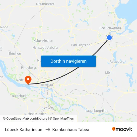 Lübeck Katharineum to Krankenhaus Tabea map