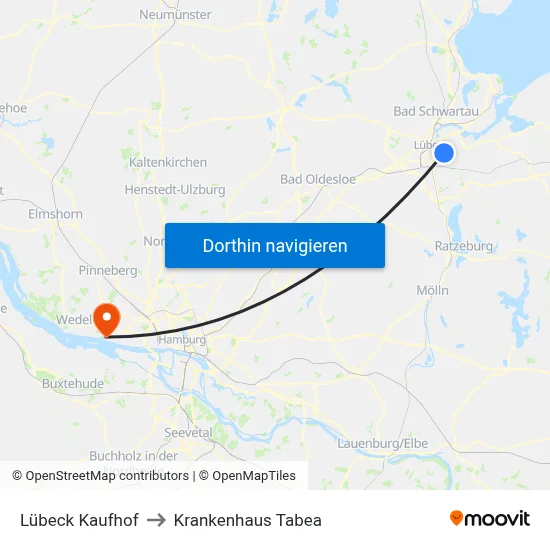 Lübeck Kaufhof to Krankenhaus Tabea map