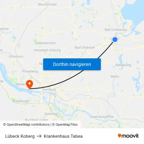 Lübeck Koberg to Krankenhaus Tabea map