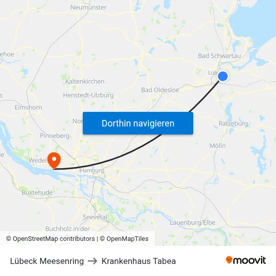 Lübeck Meesenring to Krankenhaus Tabea map