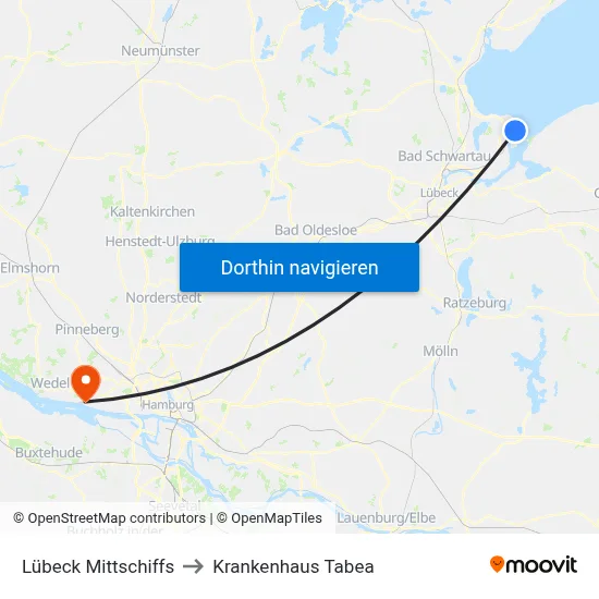 Lübeck Mittschiffs to Krankenhaus Tabea map