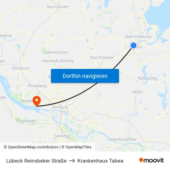 Lübeck Reinsbeker Straße to Krankenhaus Tabea map
