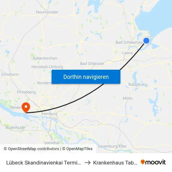 Lübeck Skandinavienkai Terminal to Krankenhaus Tabea map