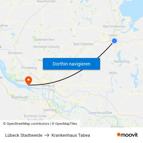 Lübeck Stadtweide to Krankenhaus Tabea map