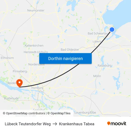 Lübeck Teutendorfer Weg to Krankenhaus Tabea map