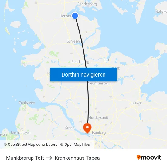 Munkbrarup Toft to Krankenhaus Tabea map