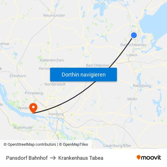 Pansdorf Bahnhof to Krankenhaus Tabea map