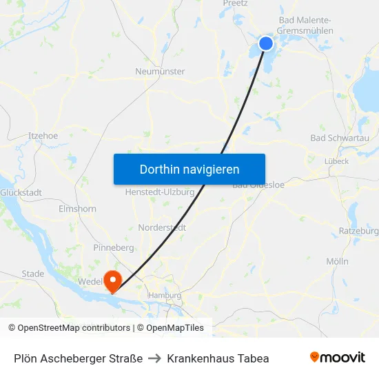 Plön Ascheberger Straße to Krankenhaus Tabea map