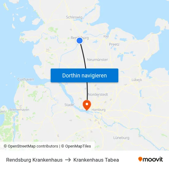 Rendsburg Krankenhaus to Krankenhaus Tabea map