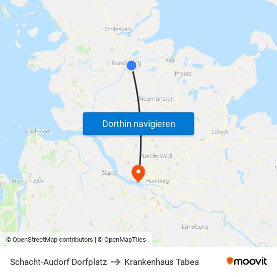 Schacht-Audorf Dorfplatz to Krankenhaus Tabea map