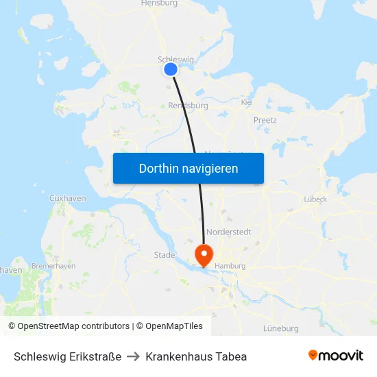 Schleswig Erikstraße to Krankenhaus Tabea map