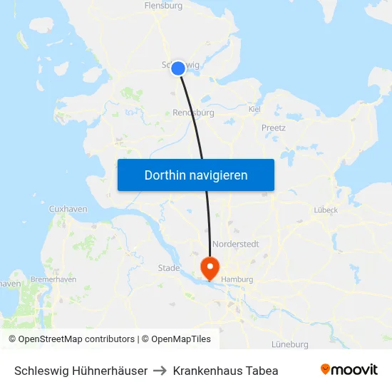 Schleswig Hühnerhäuser to Krankenhaus Tabea map