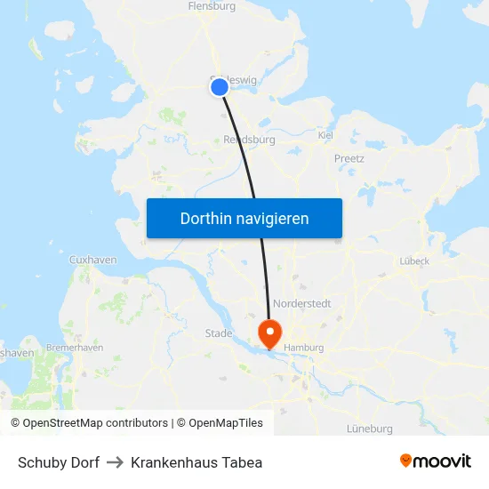 Schuby Dorf to Krankenhaus Tabea map