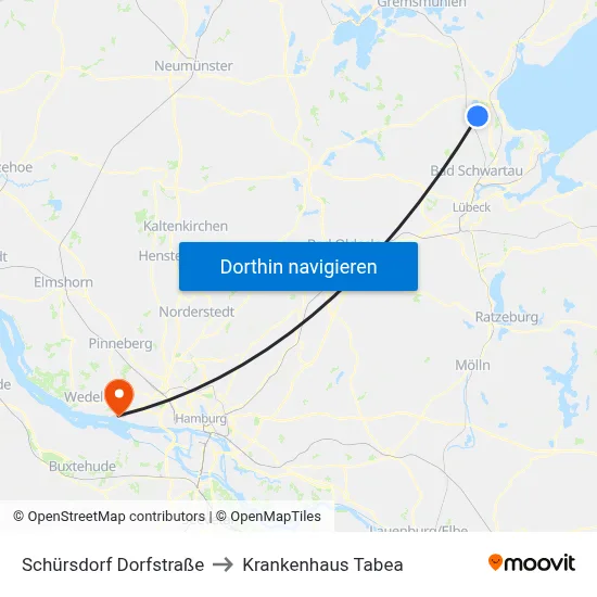 Schürsdorf Dorfstraße to Krankenhaus Tabea map