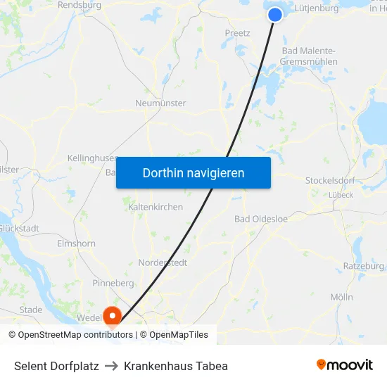 Selent Dorfplatz to Krankenhaus Tabea map