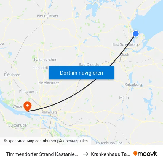 Timmendorfer Strand Kastanienallee to Krankenhaus Tabea map