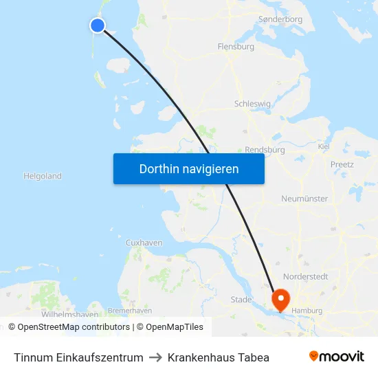 Tinnum Einkaufszentrum to Krankenhaus Tabea map