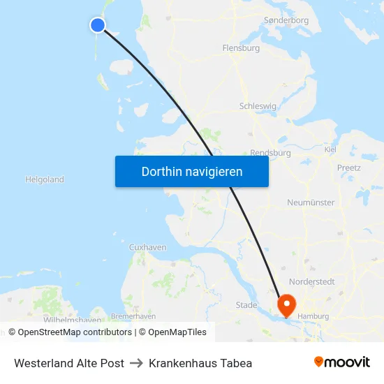 Westerland Alte Post to Krankenhaus Tabea map