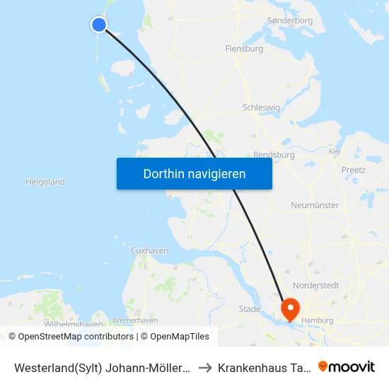 Westerland(Sylt) Johann-Möller-Platz to Krankenhaus Tabea map