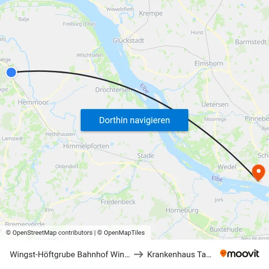 Wingst-Höftgrube Bahnhof Wingst to Krankenhaus Tabea map